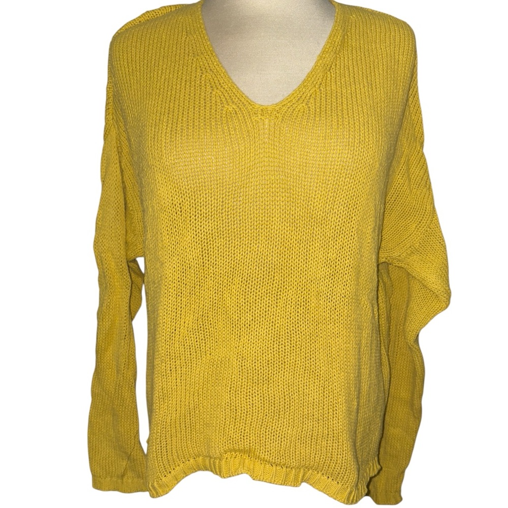 Magaschoni sweater cropped oversized long sleeves cableknit V-neckline Sz M